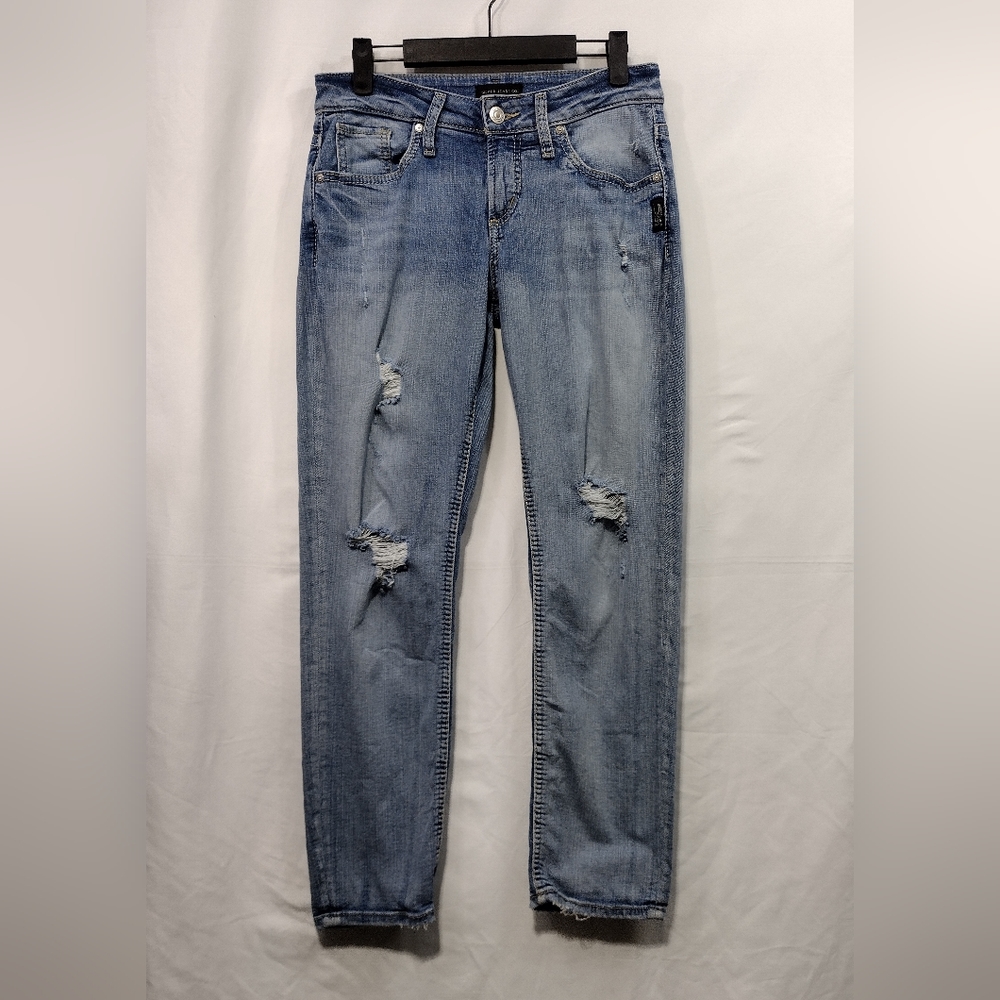 Silver Jeans Distressed Boyfriend Jeans Women's 26 Blue Boho Retro 90s Y2K Baggy - Picture 1 of 9